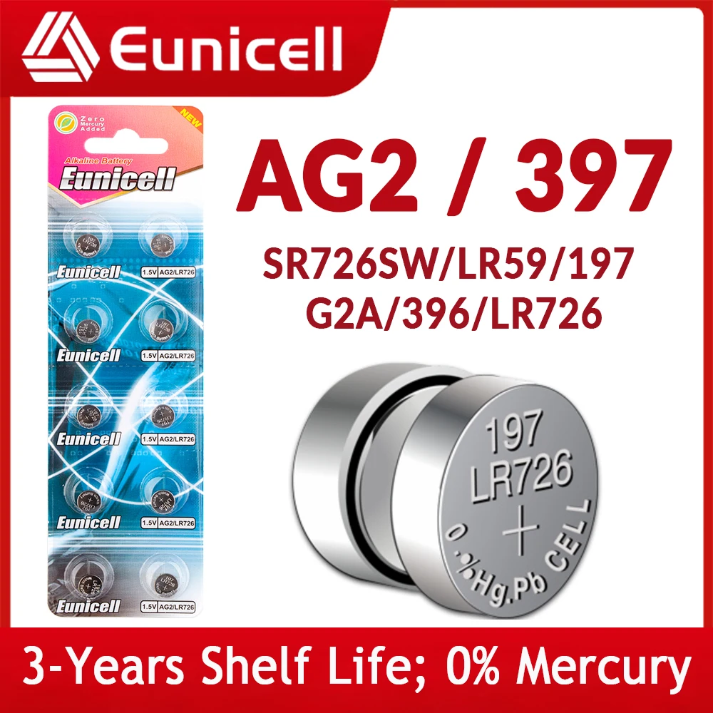 

Eunicell 10-50 шт. LR726 AG2 кнопочная ячейка SR726SW L726F LR59 397 396A G2A 196 AG 2 1,5 V Щелочная монетная аккумулятор из оксида серебра для часов