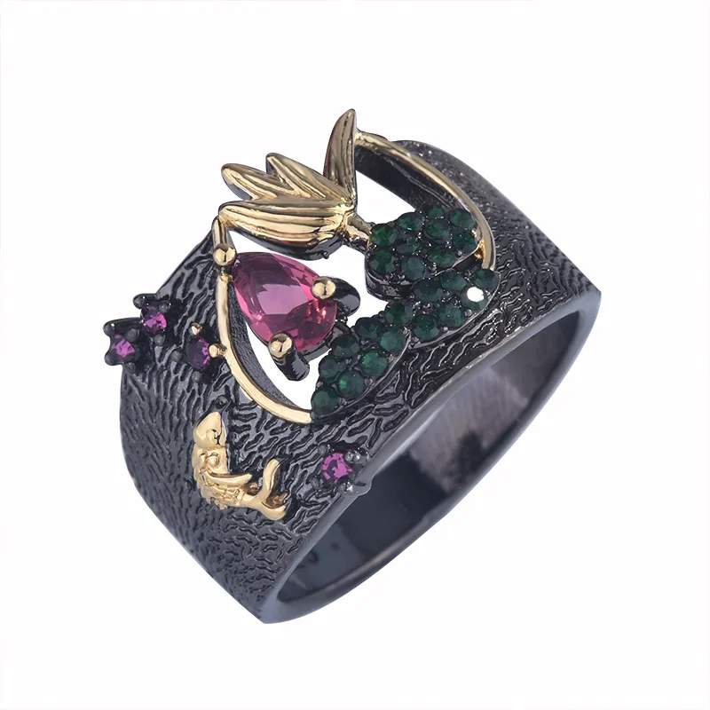 European American Fashion Creative Two-Color Bird Rings Retro Black Gold Colorful Zircon Ring Gothic Jewelry Accessories
European American Fashion Creative Two-Color Bird Rings Retro Black Gold Colorful Zircon Ring Gothic Jewelry Accessories