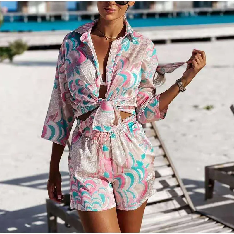 Summer Women Satin Shorts Sets Print Blouses Top Shirt+Mini Shorts Y2K Casual Loose Three Piece Sets Party Sexy Streetwear Outfi
Summer Women Satin Shorts Sets Print Blouses Top Shirt+Mini Shorts Y2K Casual Loose Three Piece Sets Party Sexy Streetwear Outfi
