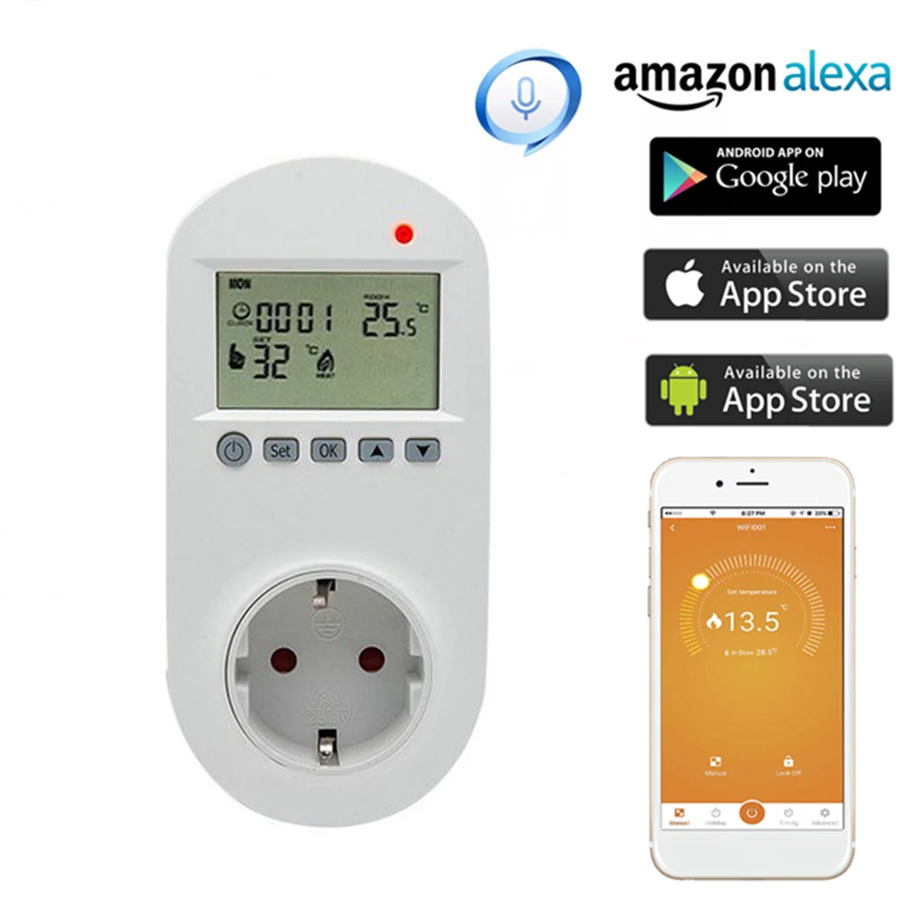 WiFi Plug-in Thermostat Socket Remote Voice Control Floor Heating Temperature Controller 16A 230V EU Plug
WiFi Plug-in Thermostat Socket Remote Voice Control Floor Heating Temperature Controller 16A 230V EU Plug