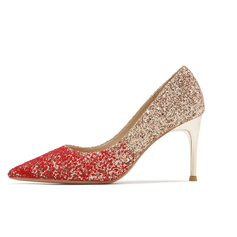 Женские свадебные туфли, красные туфли с блестками, на высоком тонком каблуке
Женские свадебные туфли, красные туфли с блестками, на высоком тонком каблуке