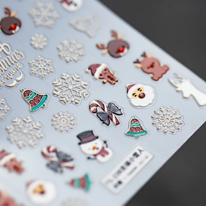 

5D Nail Art Stickers Christmas SnowFlake Snowman Deer Tree Design Three-dimensional Frosted Thin Relief Nail Art Charms Decor