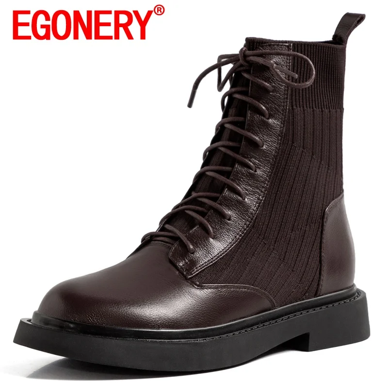 EGONERY Women winter Ankle boots Round Toe frenulum Solid color Genuine Leather Mature Good Qualtiy Fashion Leisure Flat Shoes
EGONERY Women winter Ankle boots Round Toe frenulum Solid color Genuine Leather Mature Good Qualtiy Fashion Leisure Flat Shoes