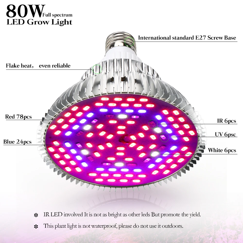 XRYL 80W Full Spectrum Plant Lamp Grow Bulb Indoor Seedling Flower E27 Red Blue UV IR LED Light For Indoor Hydroponic Vegetables
XRYL 80W Full Spectrum Plant Lamp Grow Bulb Indoor Seedling Flower E27 Red Blue UV IR LED Light For Indoor Hydroponic Vegetables