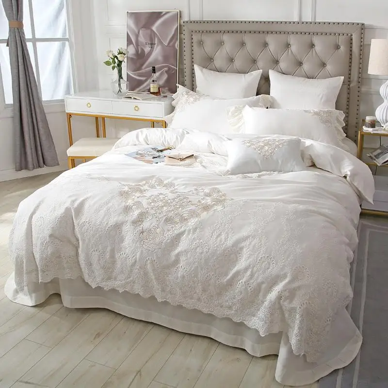 4Pcs OFF White Bedding Duvet Cover Heart Pattern Chic Wedding Lace Soft Bedding Set King Queen size Bed sheet set Pillow shams
4Pcs OFF White Bedding Duvet Cover Heart Pattern Chic Wedding Lace Soft Bedding Set King Queen size Bed sheet set Pillow shams