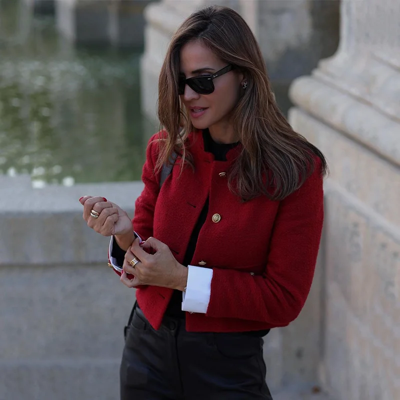 Ardm Office Lady Red Tweed Autumn Winter Jacket Women Long Sleeve Single Breasted Pocket Blazers Cropped Coat Femme Tops Outwear
Ardm Office Lady Red Tweed Autumn Winter Jacket Women Long Sleeve Single Breasted Pocket Blazers Cropped Coat Femme Tops Outwear