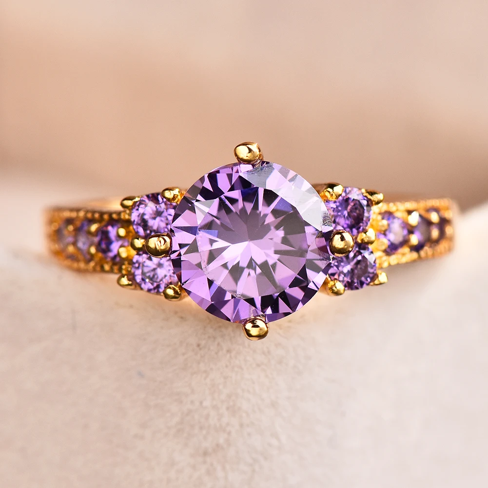 Dainty Female Purple Crystal Stone Ring Charm Gold Color Thin Wedding Rings For Women Luxury Round Zircon Engagement Jewelry
Dainty Female Purple Crystal Stone Ring Charm Gold Color Thin Wedding Rings For Women Luxury Round Zircon Engagement Jewelry