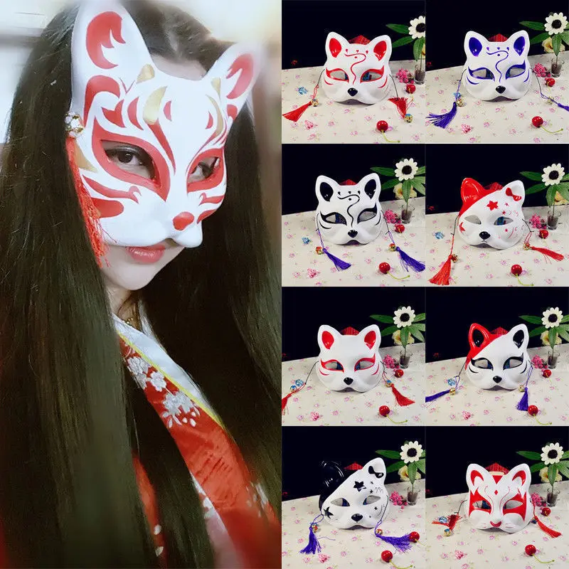 Модная аниме маска лисы на половину лица ручная роспись Kitsune Хэллоуин вечерние