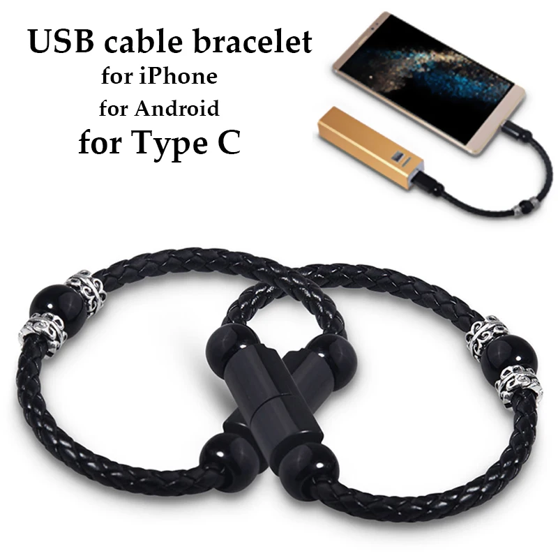 USB кабель для браслета Apple Micro Type C iPhone 6 7 8 Plus X xiaomi mi 10 Samsung S9 S8 Mini кожаное зарядное
