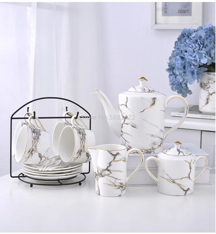 Marbled Ceramic Coffee Cups Dish Set-Teapot-Milk Jug-4 Cups and Saucers Set-Sugar Pot-Milk Tank-Milk Mug
Marbled Ceramic Coffee Cups Dish Set-Teapot-Milk Jug-4 Cups and Saucers Set-Sugar Pot-Milk Tank-Milk Mug