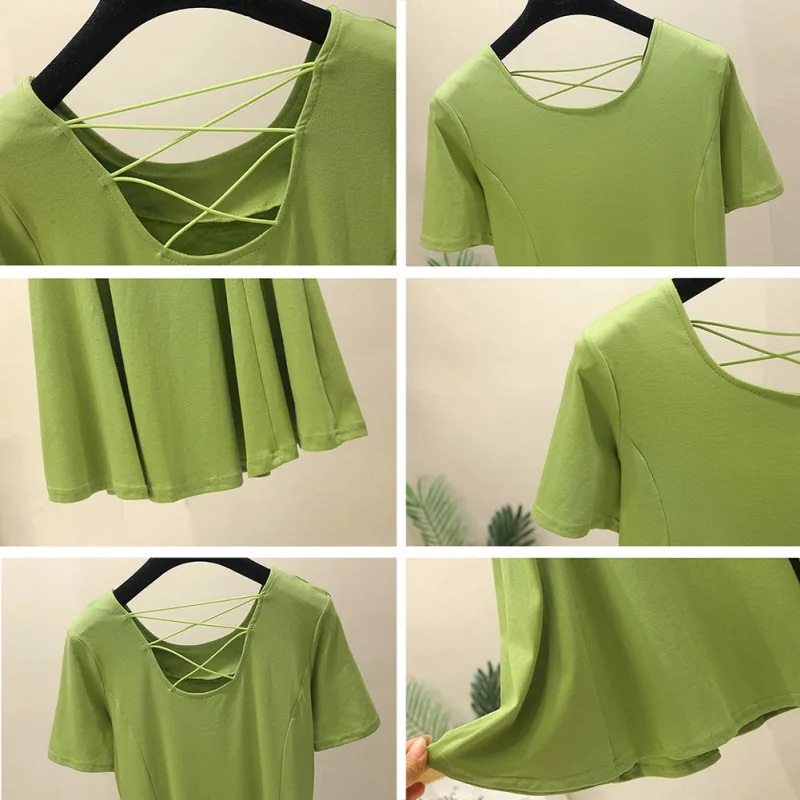Women Wild Sexy Back Cross Belt Dress Solid Color Waist Slim Round Collar Shirts Short Sleeve Casual Dress
Women Wild Sexy Back Cross Belt Dress Solid Color Waist Slim Round Collar Shirts Short Sleeve Casual Dress
