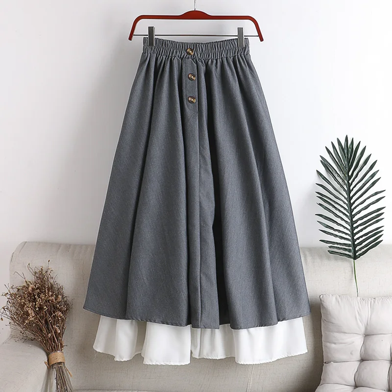 2020 new autumn Tight waist big swing button contrast stitching Skirts Womens Midi Knee Length Korean Elegant High Waist Skirt
2020 new autumn Tight waist big swing button contrast stitching Skirts Womens Midi Knee Length Korean Elegant High Waist Skirt