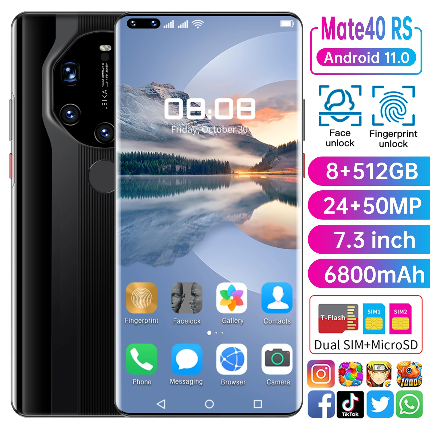 Mate40 RS 7.3 Inch 12GB+512GB 3D Glass Plated Cover Smartphones Global Version Deca Core Andriod 11 5G Network Cell Phones
Mate40 RS 7.3 Inch 12GB+512GB 3D Glass Plated Cover Smartphones Global Version Deca Core Andriod 11 5G Network Cell Phones