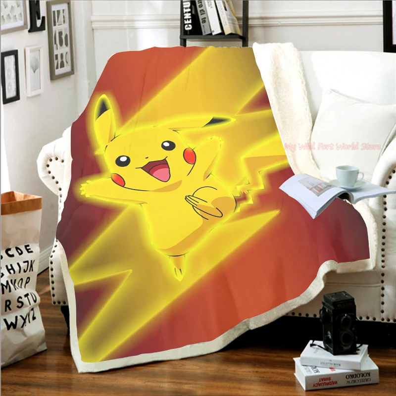 Мягкое теплое Флисовое одеяло Pokemon Pikachu зимнее покрывало легкое тонкое