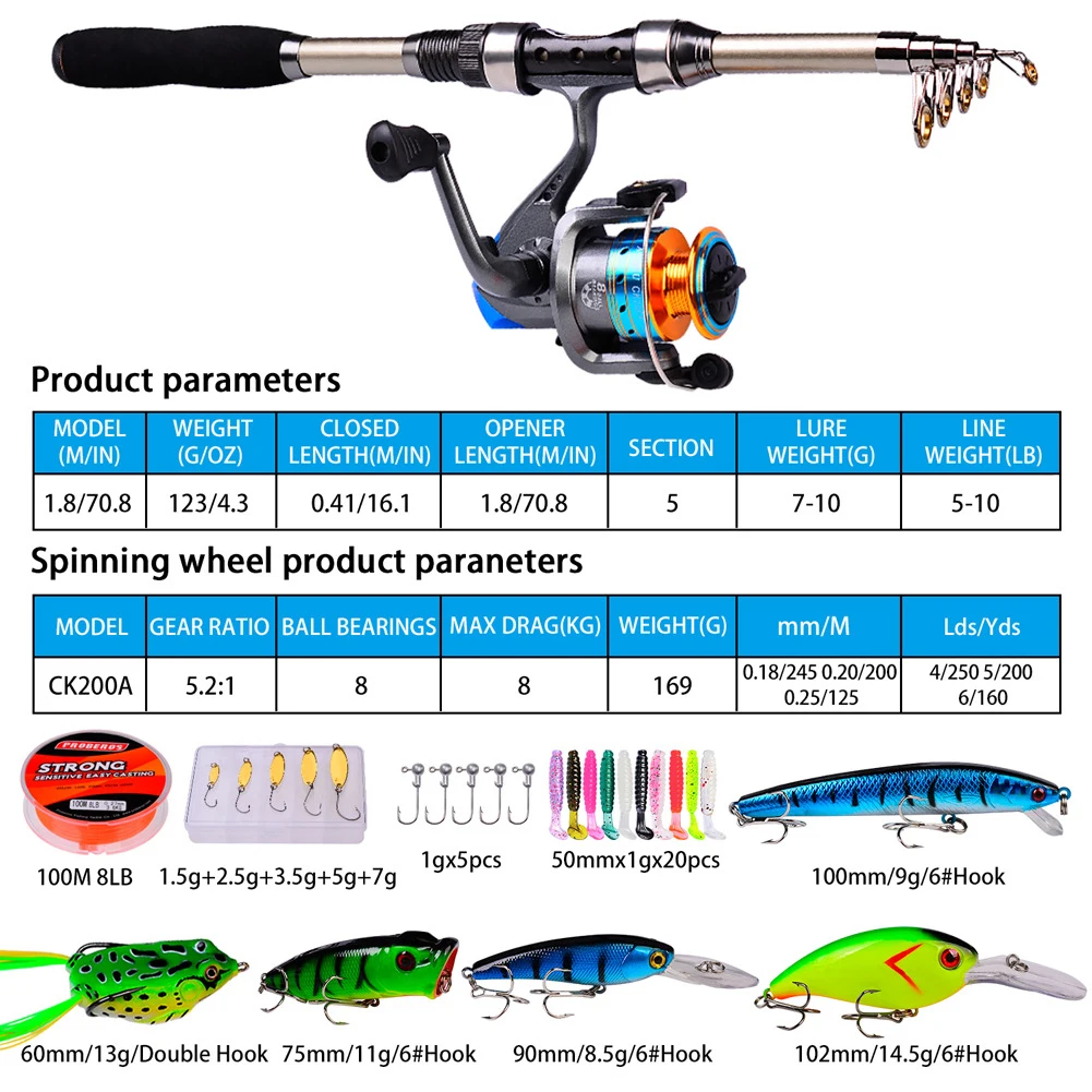 Portable Long-casting Rod+Spinning-Reel+Fishing Line+Fishing Bag+Bait Set Carbon Fiber Sea Fishing Lure Accessories Tackles
Portable Long-casting Rod+Spinning-Reel+Fishing Line+Fishing Bag+Bait Set Carbon Fiber Sea Fishing Lure Accessories Tackles
