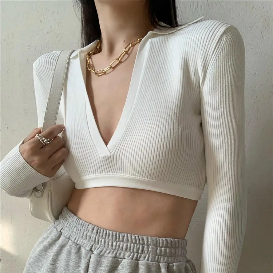 Solid Cropped Tops Sexy V-neck Pullover Knitted Sweater White Long Sleeve Short Sweater Autumn 2021 Jumper Tops
Solid Cropped Tops Sexy V-neck Pullover Knitted Sweater White Long Sleeve Short Sweater Autumn 2021 Jumper Tops