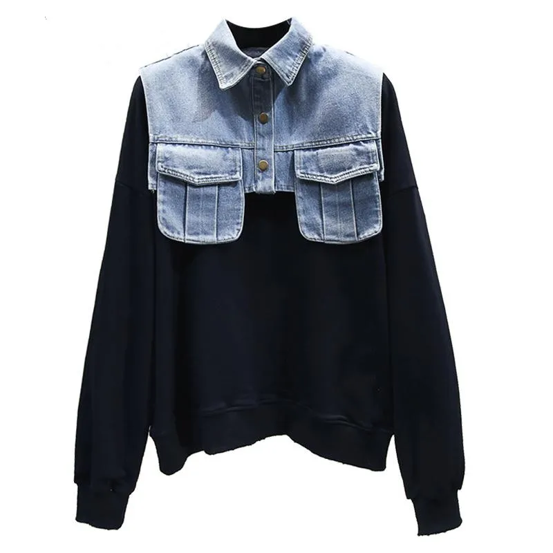 Women Hoodies Denim Hoodie Sweatshirt Pullovers Patchwork Color Matching Fake Two Casual Black Hoodie Women 2020 Hoodie Oversize
Women Hoodies Denim Hoodie Sweatshirt Pullovers Patchwork Color Matching Fake Two Casual Black Hoodie Women 2020 Hoodie Oversize