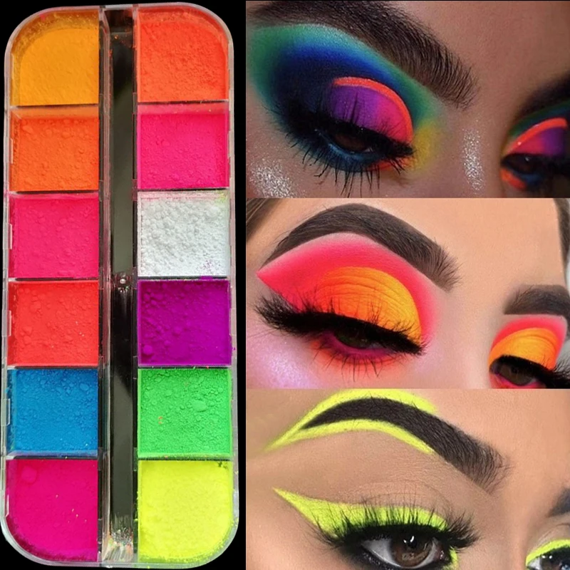 12 Colors Phosphor Fluorescent Neon Pigment Eye Shadow Makeup Palette Shine Shimmer Shadow Face Body Nail Art Powder Cosmetics
12 Colors Phosphor Fluorescent Neon Pigment Eye Shadow Makeup Palette Shine Shimmer Shadow Face Body Nail Art Powder Cosmetics