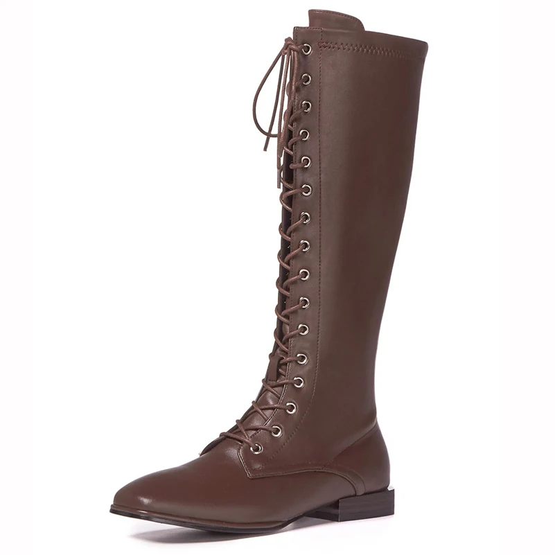 FOREADA Real Leather Motorcycle Boots Women Flat Knee High Boots Zip Long Boots Lace Up Square Toe Lady Shoes Autumn Brown Black
FOREADA Real Leather Motorcycle Boots Women Flat Knee High Boots Zip Long Boots Lace Up Square Toe Lady Shoes Autumn Brown Black