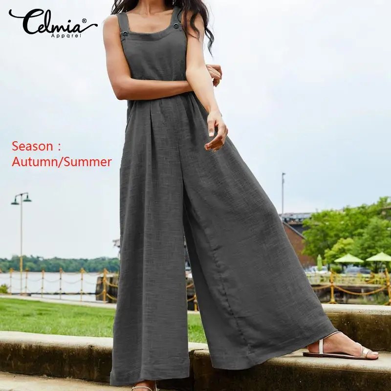 Women‘s Retro Jumpsuits Wide Leg Pants Celmia 2022 Summer Sleeveless Straps Overalls Female Casual Loose Solid Rompers Oversized
Women‘s Retro Jumpsuits Wide Leg Pants Celmia 2022 Summer Sleeveless Straps Overalls Female Casual Loose Solid Rompers Oversized