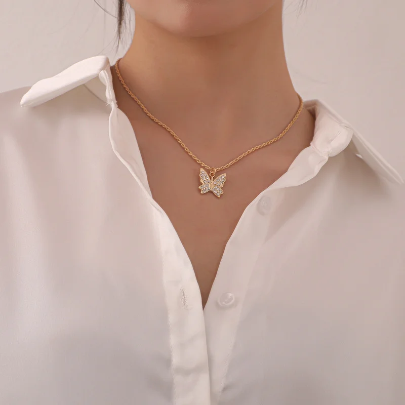 Trendy Rhinestones Choker Butterfly Pendant Chain Gold Silver Color Necklace for Women Fashion Jewelry Gift
Trendy Rhinestones Choker Butterfly Pendant Chain Gold Silver Color Necklace for Women Fashion Jewelry Gift