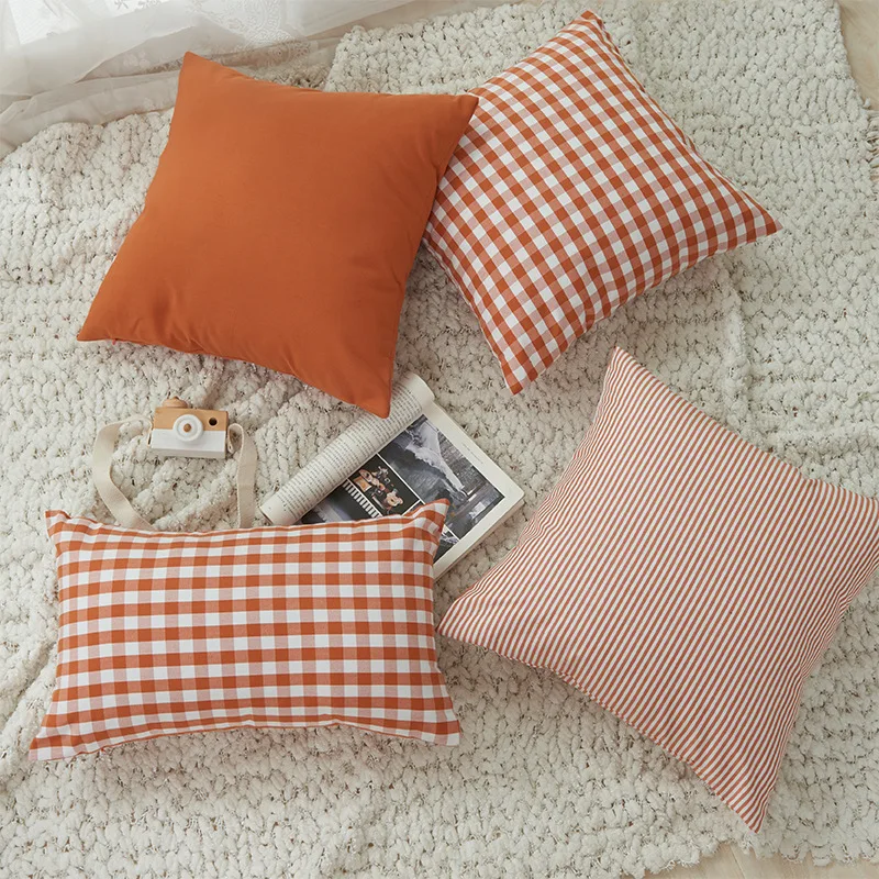 

30X50/45x45cm simple oragne white plaid cushion cover sofa grid pillow case decorative pillow cover lattice checkered pillowcase