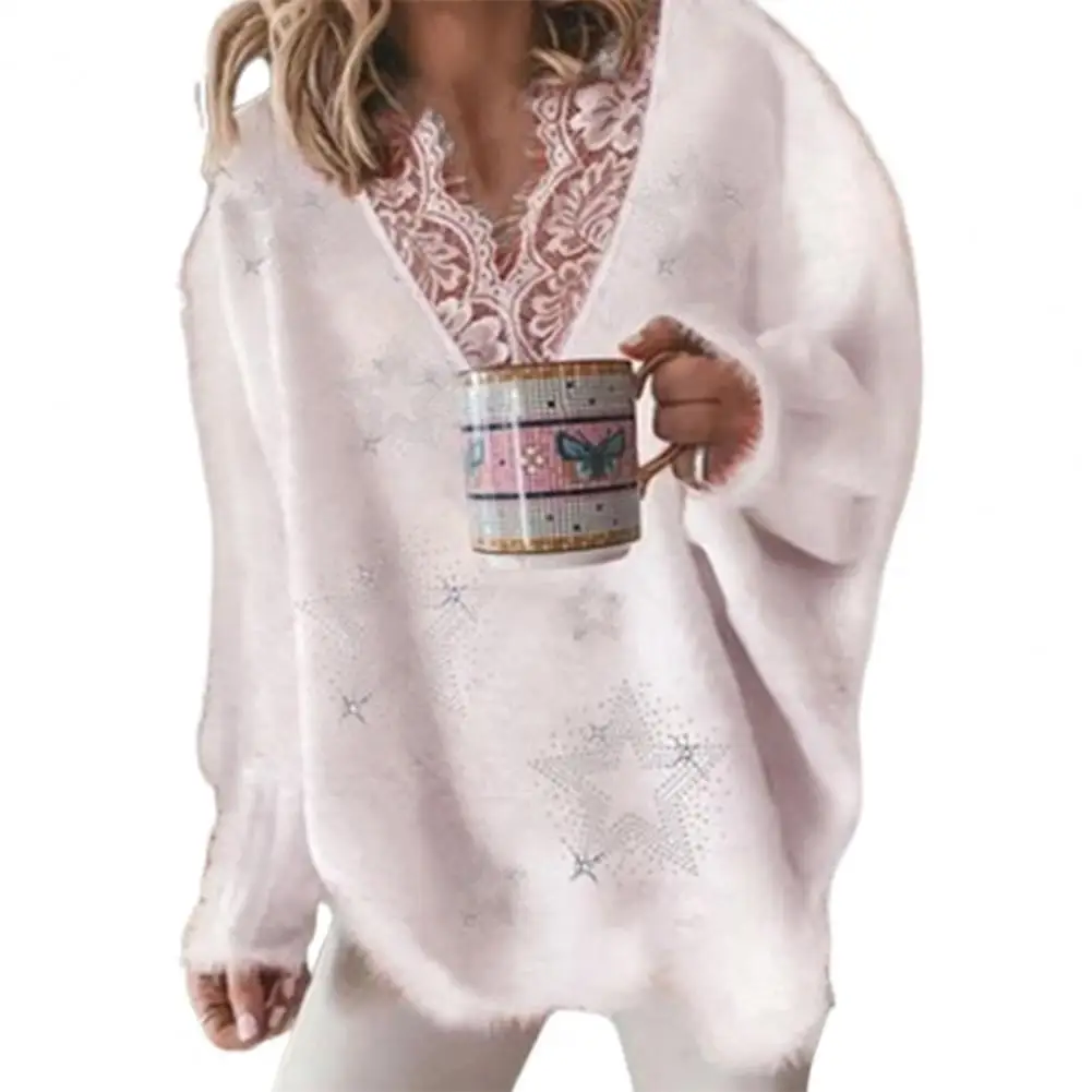 Autumn Winter Women Sweater Knitted Lace Neckline Five-pointed Star Pattern V Neck Sweater for Knitted Pullover
Autumn Winter Women Sweater Knitted Lace Neckline Five-pointed Star Pattern V Neck Sweater for Knitted Pullover