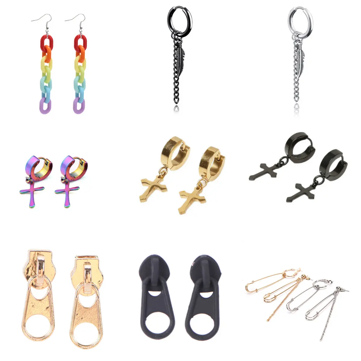 1Pair Tassel Asymmetric Pin Chain Earring Korean Exaggerate Safety Cross Zipper Earrings For Women Men Punk Dangle Jewelry
1Pair Tassel Asymmetric Pin Chain Earring Korean Exaggerate Safety Cross Zipper Earrings For Women Men Punk Dangle Jewelry