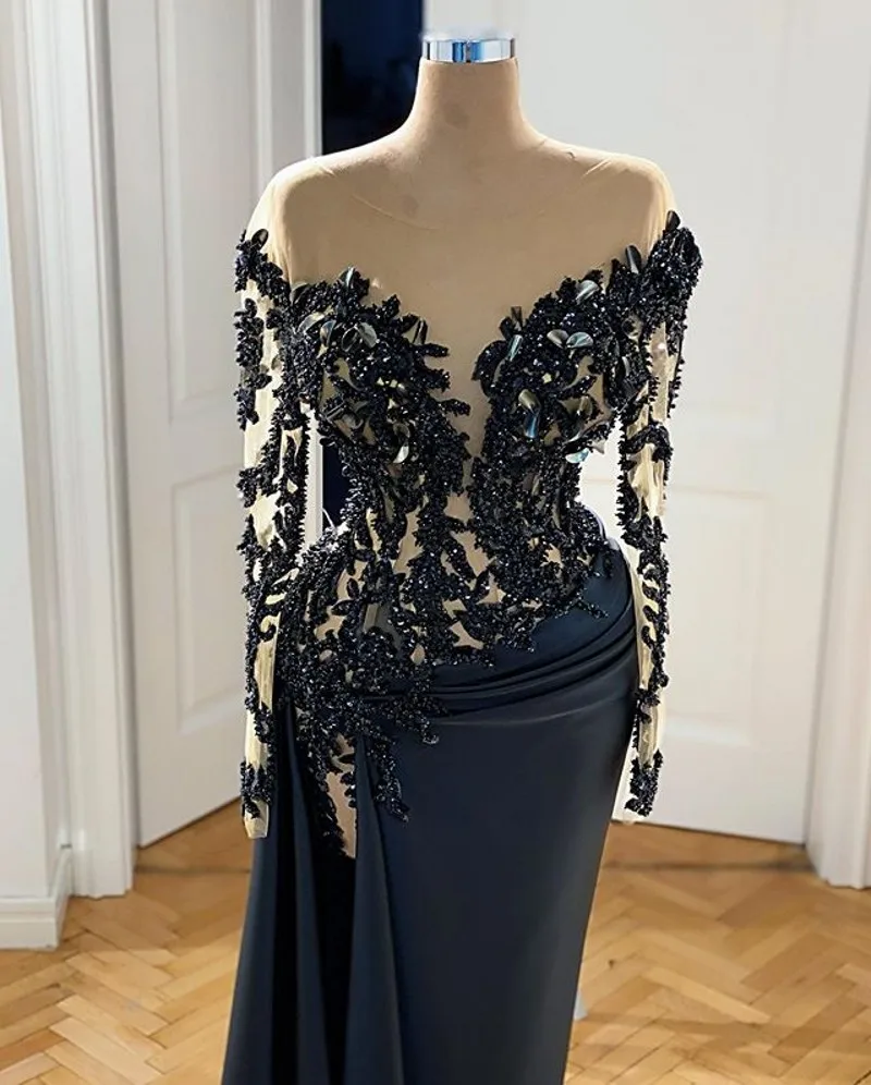 Black Beading Long Evening Dresses Arabian Mermaid Full Sleeves Appliques Prom Party Gowns Sexy Robe De Soiree
Black Beading Long Evening Dresses Arabian Mermaid Full Sleeves Appliques Prom Party Gowns Sexy Robe De Soiree