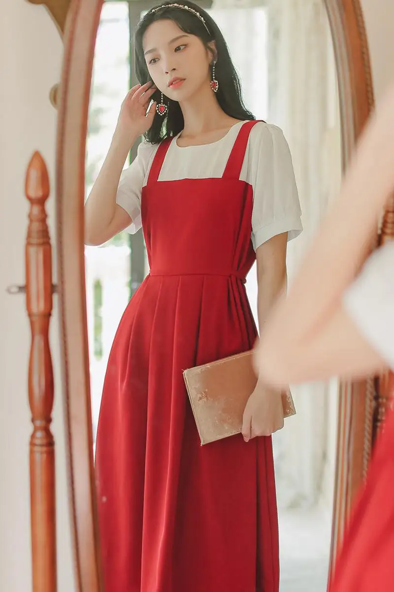 COIGARSAM French Style Short Sleeve Women dress Spaghetti Strap Dresses Red Black Y1542
COIGARSAM French Style Short Sleeve Women dress Spaghetti Strap Dresses Red Black Y1542