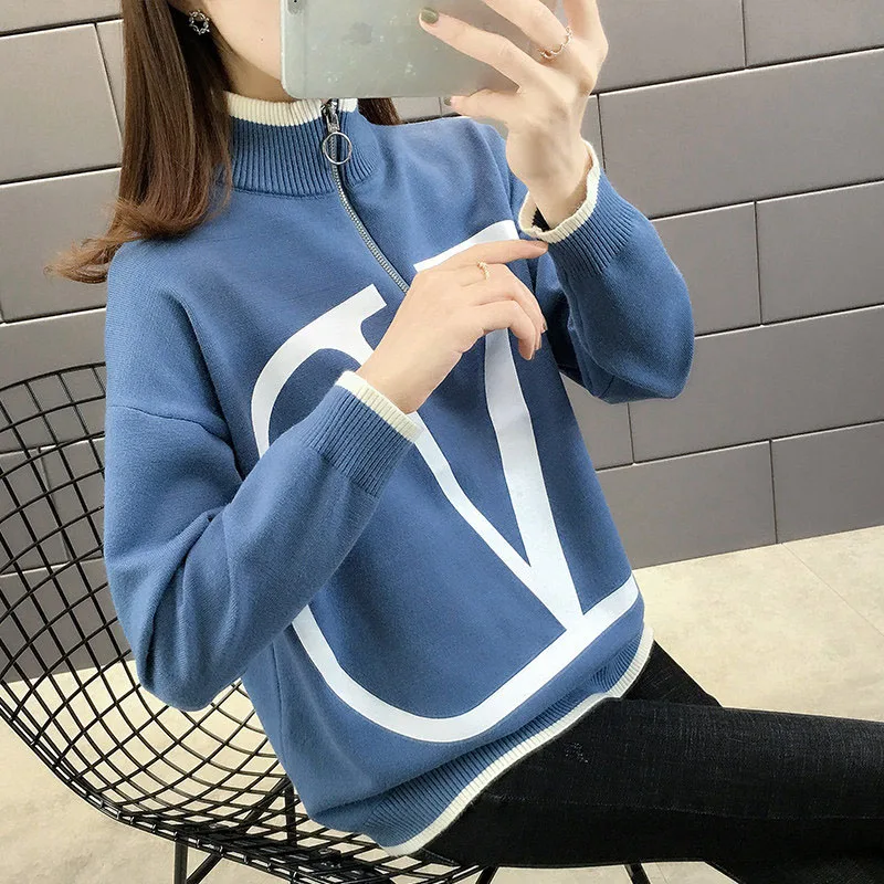 Autumn sweater women half high neck zipper new Korean version loose bottoming shirt outer wear western style women's trend
Autumn sweater women half high neck zipper new Korean version loose bottoming shirt outer wear western style women's trend