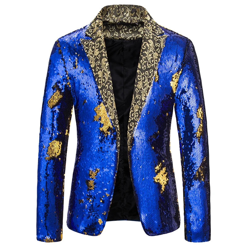Punk Style Male Golden Sequin Printing Large Size None Button Blazer Jacket Men's Unique Design Fashion Nightclub Dj Stage Wear
Punk Style Male Golden Sequin Printing Large Size None Button Blazer Jacket Men's Unique Design Fashion Nightclub Dj Stage Wear