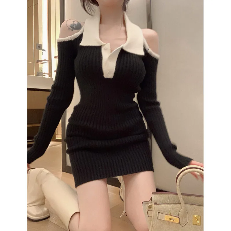 Sexy Halter Cold Shoulder Slim Knit Dress New Fall Winter Long Sleeve Black White Sweater Dress Retro Fashion Mini Pencil Dress
Sexy Halter Cold Shoulder Slim Knit Dress New Fall Winter Long Sleeve Black White Sweater Dress Retro Fashion Mini Pencil Dress