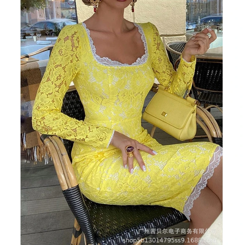 WEPBEL Fashion Long Sleeve Dress Women's Sexy Lace Solid Color Dress Summer Square Collar High Waist Slim Dress
WEPBEL Fashion Long Sleeve Dress Women's Sexy Lace Solid Color Dress Summer Square Collar High Waist Slim Dress