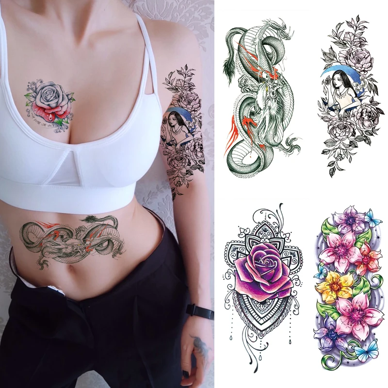 Fashion Women Girl Temporary Tattoo Sticker Body Art Black Roses Rainbow Fake Tattoo Women Paste on Arm Leg Chest
Fashion Women Girl Temporary Tattoo Sticker Body Art Black Roses Rainbow Fake Tattoo Women Paste on Arm Leg Chest