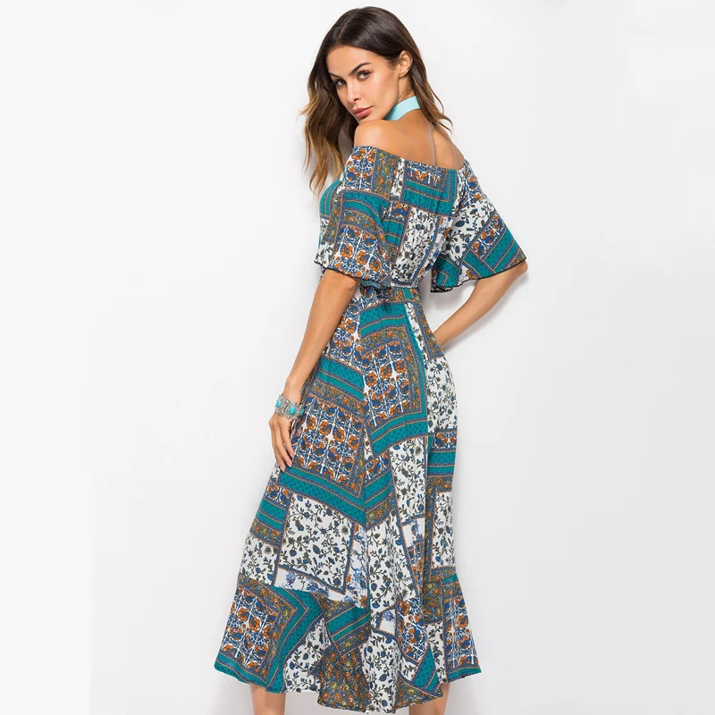Women Boho Floral Printed Sexy Off Shoulder Flare Sleeve Long Dress Lady Summer Casual Beach Loose High Waist Mid Calf Dress
Women Boho Floral Printed Sexy Off Shoulder Flare Sleeve Long Dress Lady Summer Casual Beach Loose High Waist Mid Calf Dress