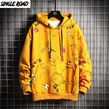 Single Road Mens Anime Hoodies Men Hip Hop Harajuku Sweatshirt Male Japanese Streetwear Oversized Yellow Hoodie Men Fashion
