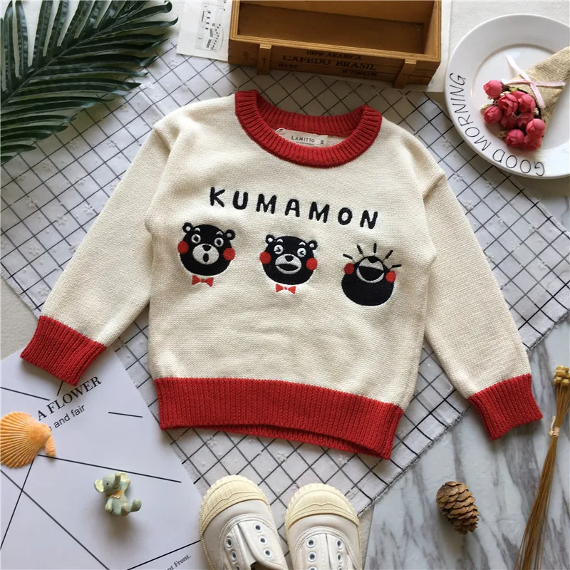 

Tonytaobaby Fall and Winter Clothes New Style Baby Cute Bear Contrast Color Cotton Knitted Sweater