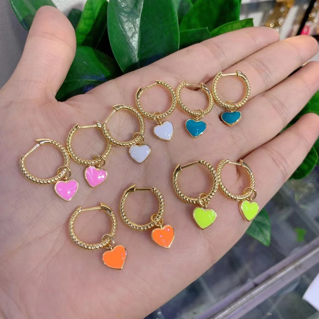 5Pairs/lot competitive price new designer inspired cheap 2 sizes colorful enamel heart hoop drop earrings | Украшения и