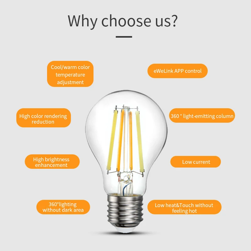 1PC Ewelink Smart LED Filament Bulb JOSHNESE 220V WiFi Smart Filament Bulb eWeLink APP Remote Control 2700-6500K Dual-Color Bulb
1PC Ewelink Smart LED Filament Bulb JOSHNESE 220V WiFi Smart Filament Bulb eWeLink APP Remote Control 2700-6500K Dual-Color Bulb