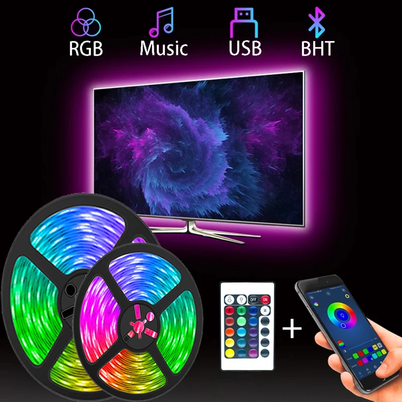 LED Strip Lights Bluetooth--compatible Flexible Lamp Tape Diode 5050 DC5V Desk Screen TV Background Wall Room Lighting USB Cable
LED Strip Lights Bluetooth--compatible Flexible Lamp Tape Diode 5050 DC5V Desk Screen TV Background Wall Room Lighting USB Cable