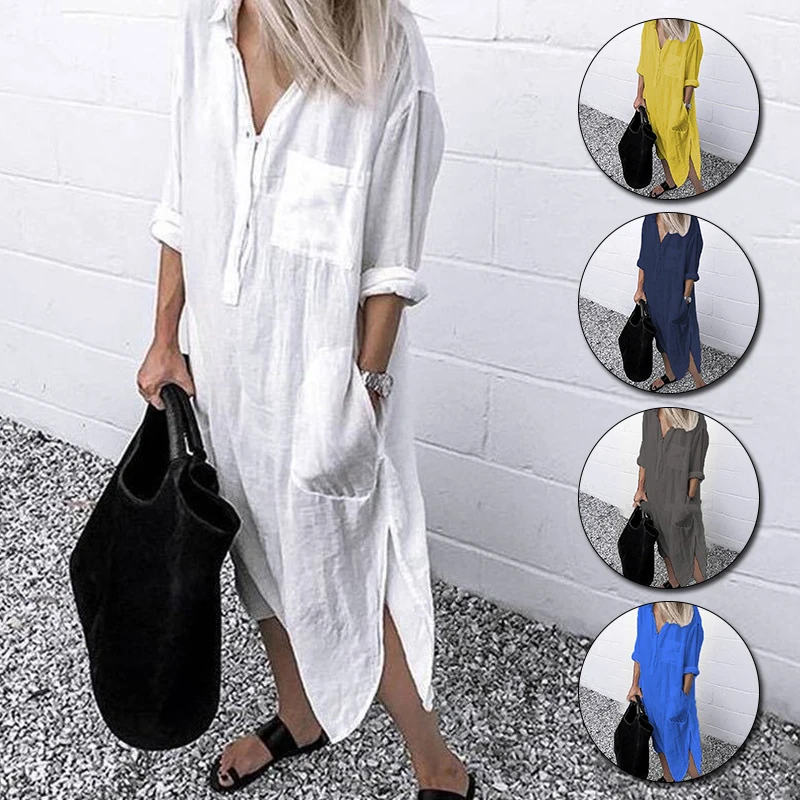 Womens Elegant Long Shirt Dress With Buttons Pockets Summer Autumn Long Sleeve Casual Simple Pure Color Split Dress S-4XL
Womens Elegant Long Shirt Dress With Buttons Pockets Summer Autumn Long Sleeve Casual Simple Pure Color Split Dress S-4XL