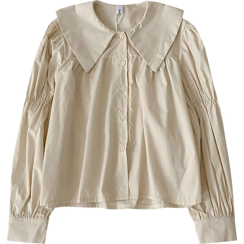 Kimutomo Long-sleeved Shirt Women Spring 2021 New Korean Solid Peter Pan Collar Puff Sleeve Single Breasted Blouse Casual
Kimutomo Long-sleeved Shirt Women Spring 2021 New Korean Solid Peter Pan Collar Puff Sleeve Single Breasted Blouse Casual