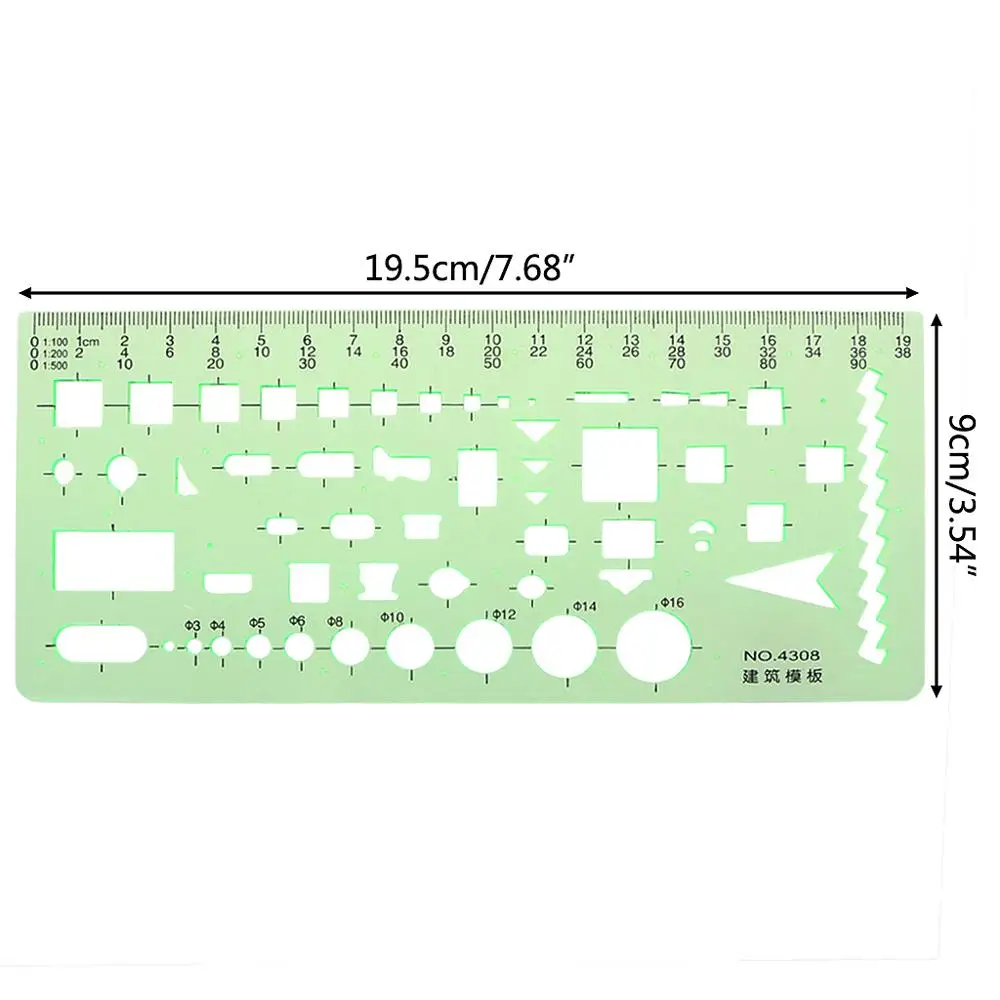 Building Design Construction Drawing Stencil Template Ruler Clear Green Plastic 
Building Design Construction Drawing Stencil Template Ruler Clear Green Plastic