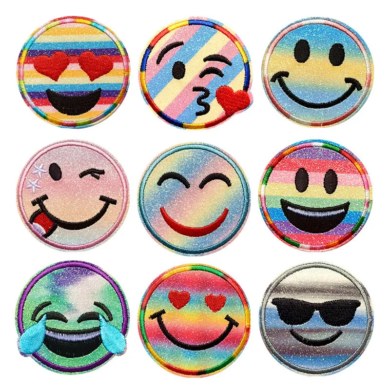 5pcs Gold Powder Smiley Face Embroidery Cloth Stickers Rainbow Love Rhubarb Wechat Face Glue Ironing Patch Hat Jacket Decoration
5pcs Gold Powder Smiley Face Embroidery Cloth Stickers Rainbow Love Rhubarb Wechat Face Glue Ironing Patch Hat Jacket Decoration