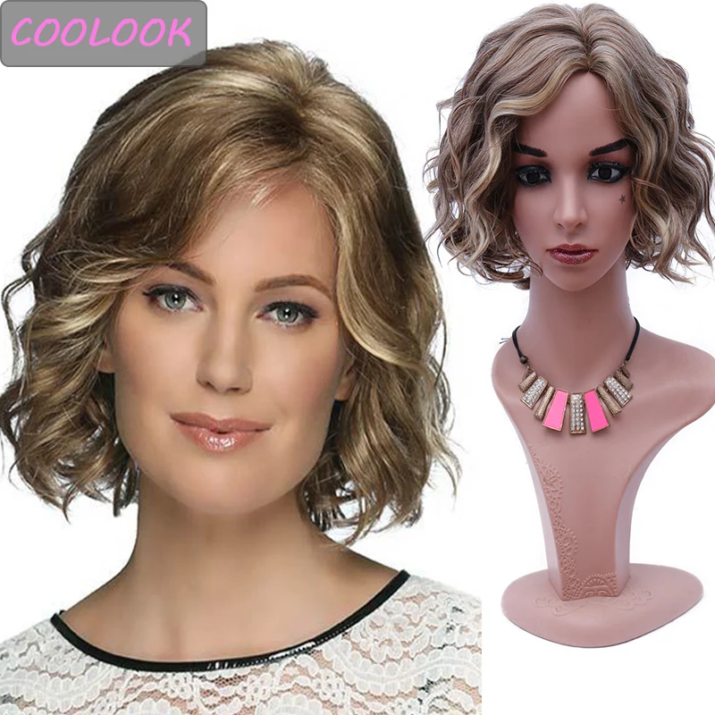 

10 Inch Short Bob Wavy Wigs for Black Women Ombre 613 Honey Blonde Blunt Cut Wig Side Part Synthetic False Hair Cosplay Wave Wig