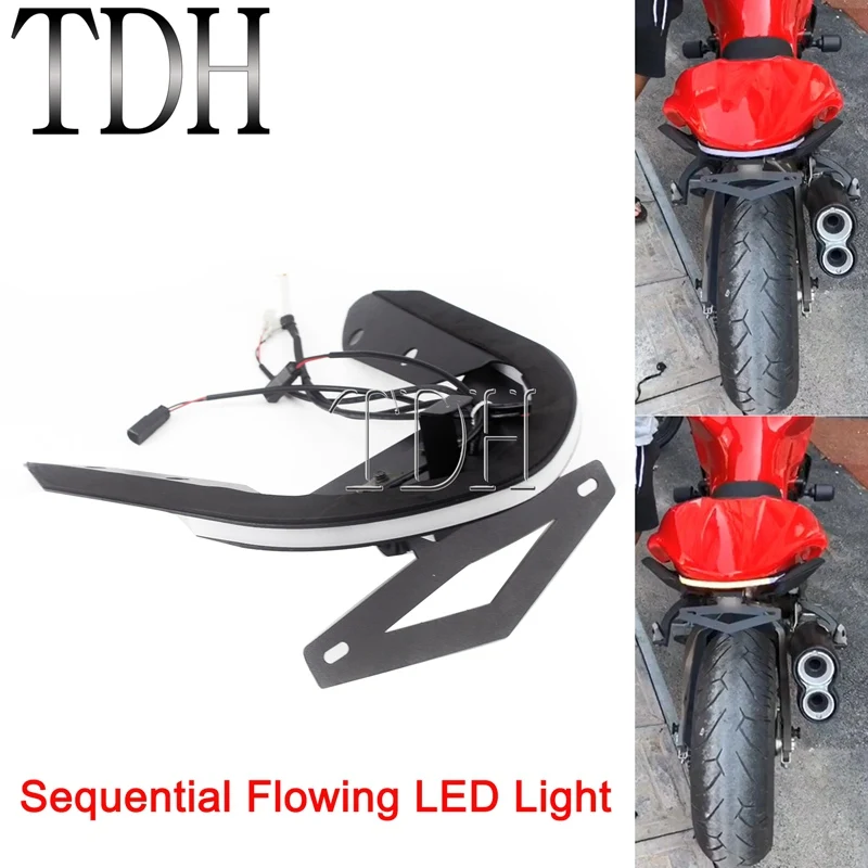 

Flowing Switchback LED Tail Brake Light Tidy Fender Eliminator Kit License Plate Bracket for Ducati Monster 1200 S 821 14-17