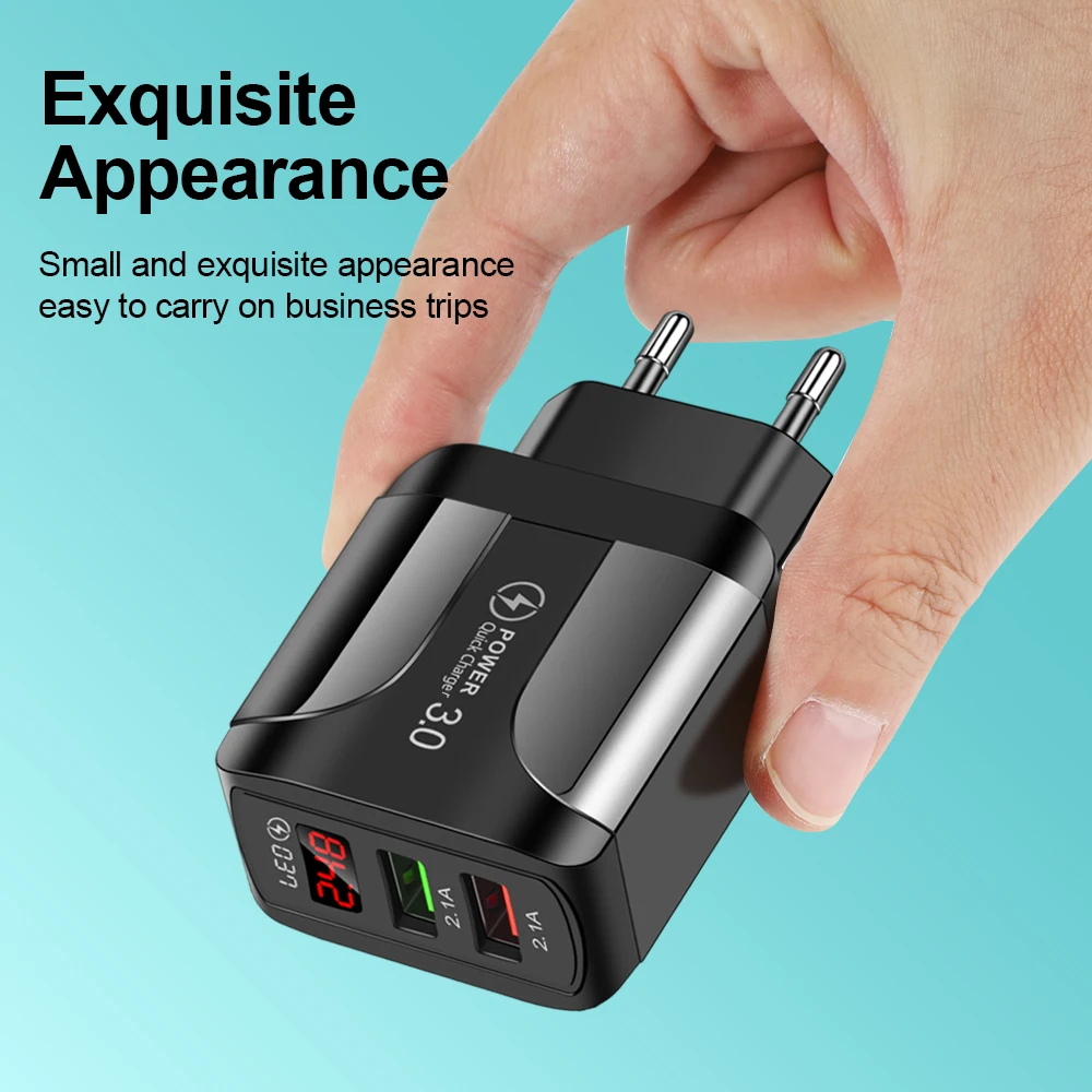 USB Charger Adapter QC 3.0 With LED Display 5V 2.1A Quick Charger Universal Power Adapter 5V Travel Wall Plug For Phone EU/US/UK
USB Charger Adapter QC 3.0 With LED Display 5V 2.1A Quick Charger Universal Power Adapter 5V Travel Wall Plug For Phone EU/US/UK