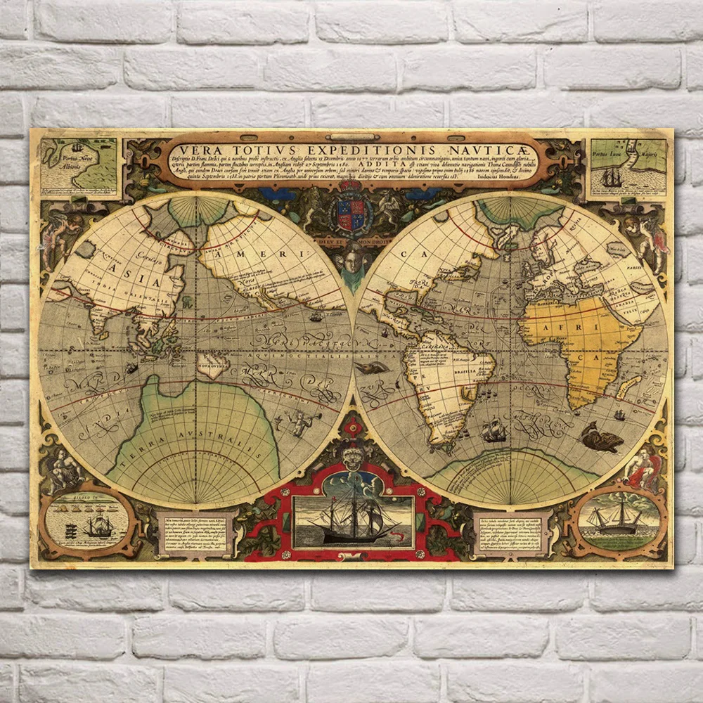 

Старая карта земли, винтажные географические художественные тканевые плакаты на стену, картина для гостиной, украшение для дома, деревянна...