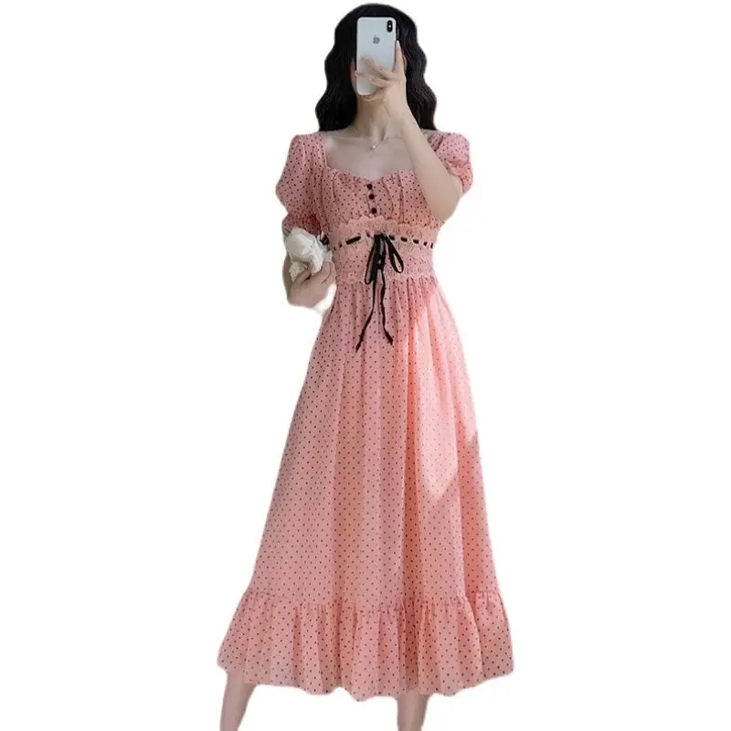 Pink Sweet Dress Female 2021 New Summer Super Fairy Tie Waist Temperament Long Square Collar Skirt
Pink Sweet Dress Female 2021 New Summer Super Fairy Tie Waist Temperament Long Square Collar Skirt